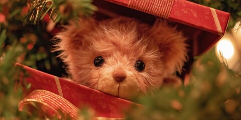 cute teddy bear in christmas gift box