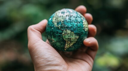 Hand holding puzzle earth globe