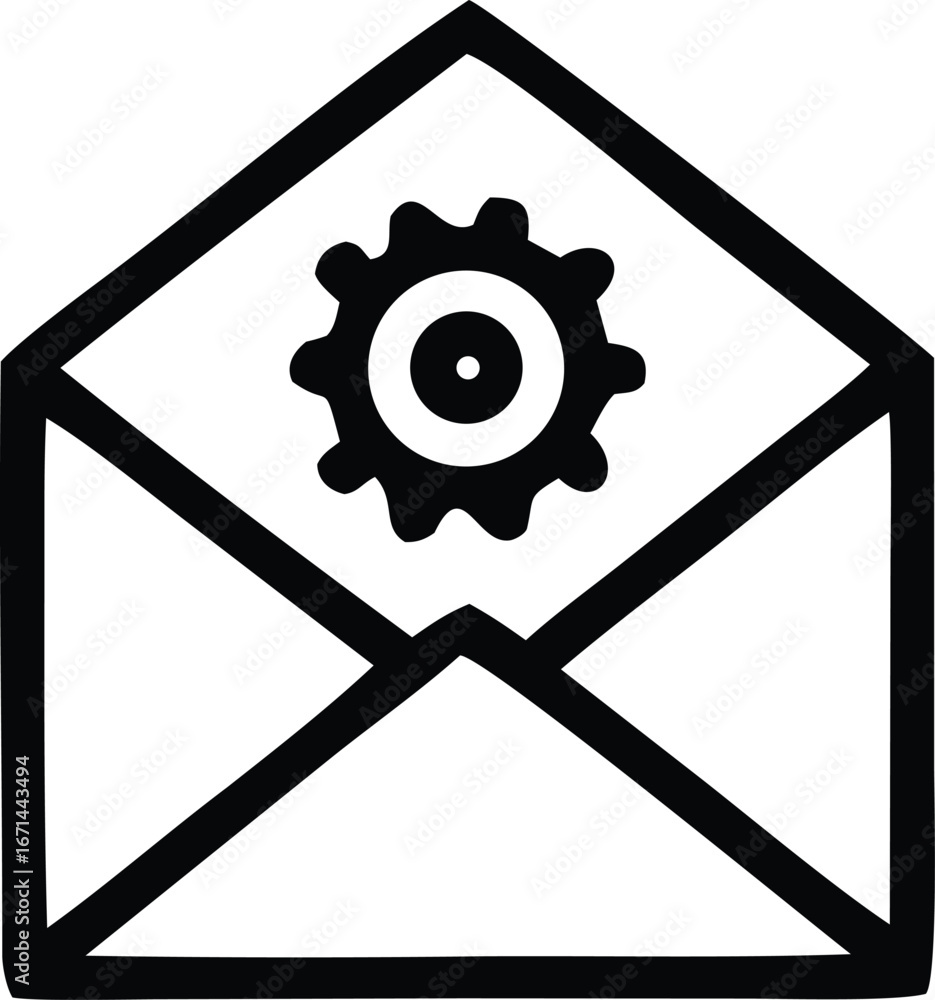 Aufkleber open envelope icon with gear symbol inside representing email settings configuration and mailbox man