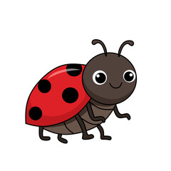 Adorable red ladybug cartoon with black spots and smiling face, vector illustration isolated on white, perfect for kids, education, and nature design