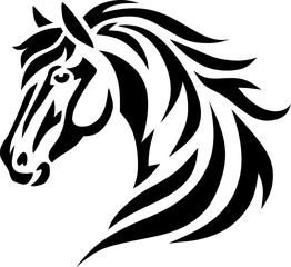 Horse head, black and white vector drawing for stencil, symbol of 2026