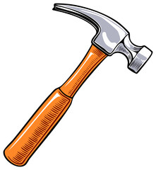 Illustration of a Hammer with Wooden Handle and Silver Head for Construction or Carpentry Tool Concepts