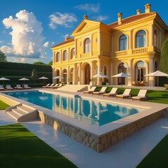 Fototapeta premium Golden Luxury Villa with Pool