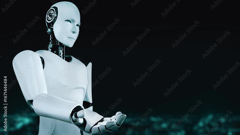 Aufkleber ai hominoid robot holding virtual hologram screen showing concept of ai brain and artificial intelli