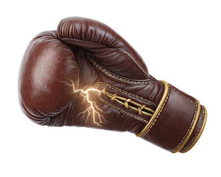 Vintage Leather Boxing Glove with Lightning Effect isolated on a transparent background