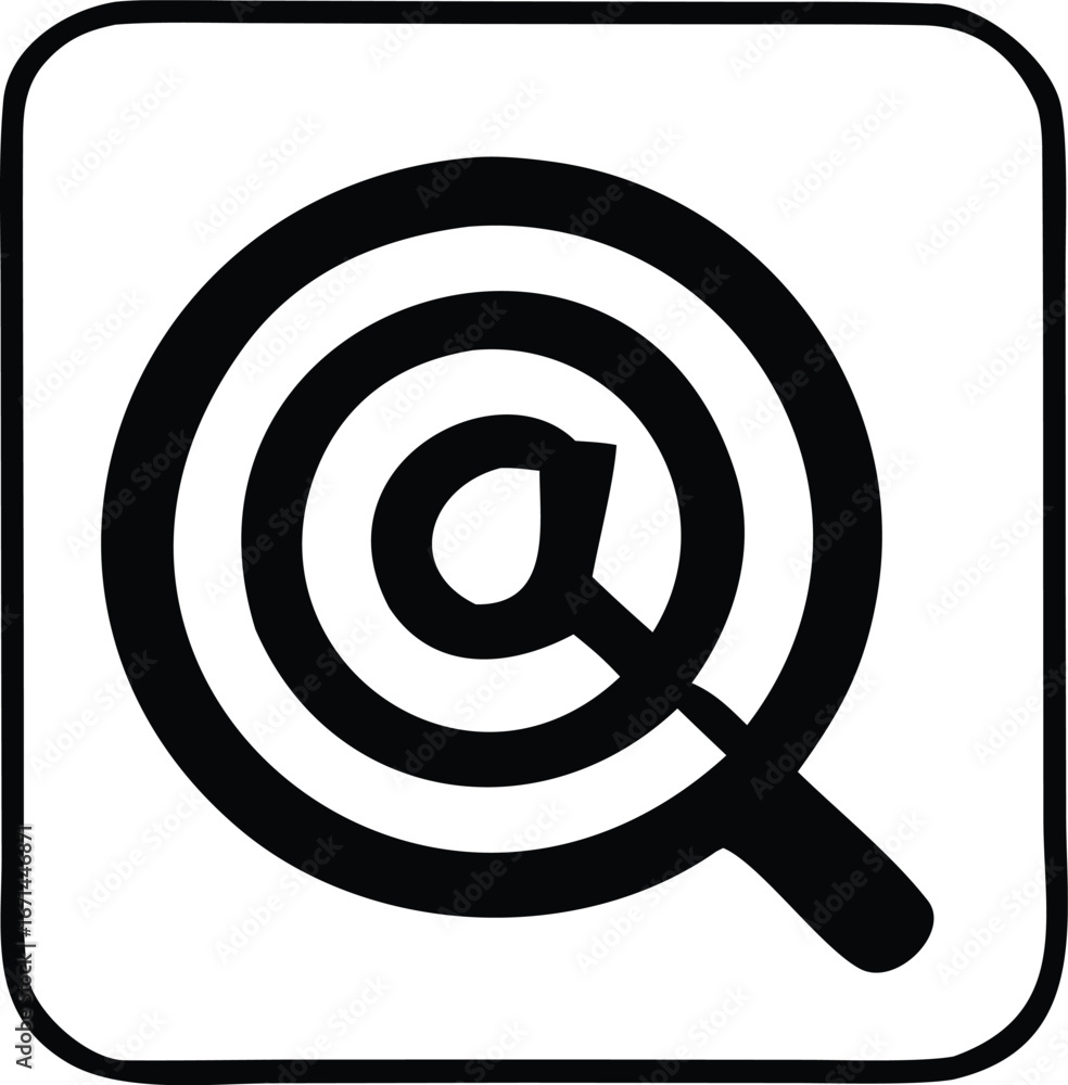 Aufkleber iconography of a stylized '@' symbol within concentric circles suggesting a target or radar search a