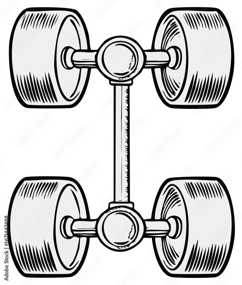 Poster four wheels and an axle sketch style design element