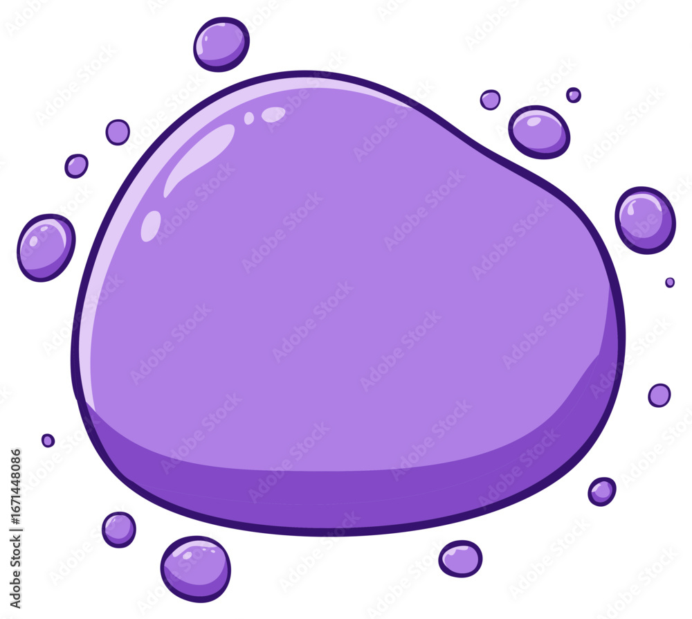 Poster abstract purple blob with small bubbles floating around an organic shape