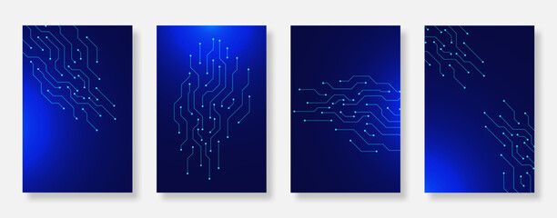 Futuristic poster background set with electronic circuit board texture. Suitable for book cover template, banner, flyer, music and technology design concept