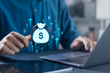 Increase revenue concept. Sales growth and business development. Businessman checking financial...