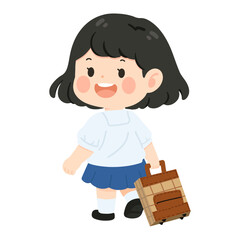 Illustration of Schoolgirl with Backpack go to school