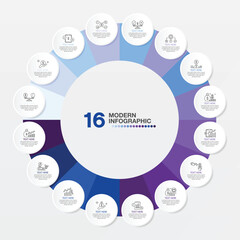 Basic infographic with 16 steps, process or options.	