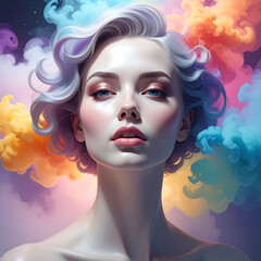Woman with colorful smoke background