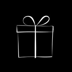 A striking black-and-white outline of a ornate gift box, capturing the joy of anticipation and celebration.
