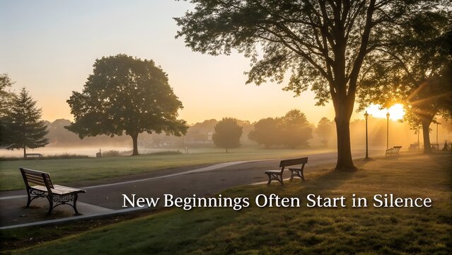 Inspirational Quote New Beginnings Start in Silence at Sunrise.