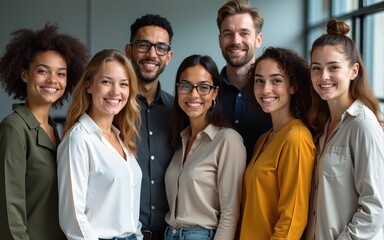Human resource. Group portrait of smiling employees friendly team of diverse age race gender standing in office together. Successful motivated old young age multiethnic corporate staff look at camera