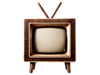 Vintage television with blank screen and antenna isolated on a transparent background