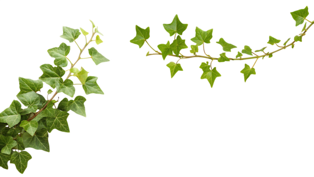 Two green ivy branches on background isolated on a transparent background leaves