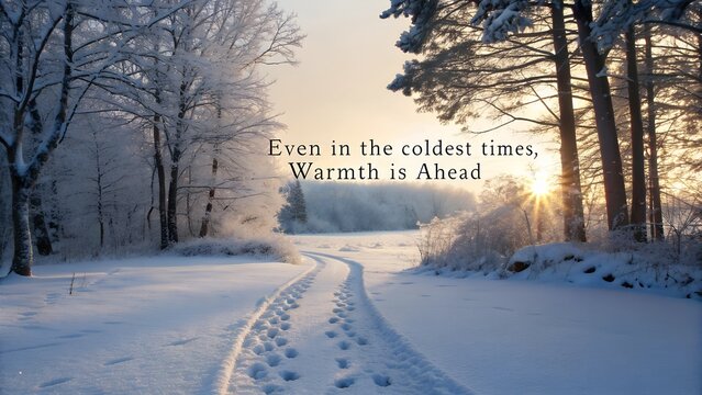 Inspirational Quote on a Snowy Winter Landscape at Sunrise.