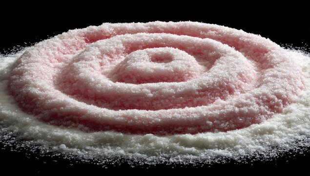 Pink and white spiral pattern on black background