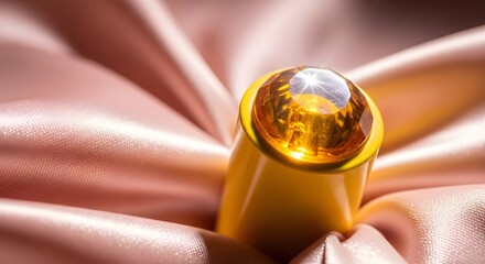 Extreme close-up of a golden droplet on pink flower petals with soft bokeh background macro photography