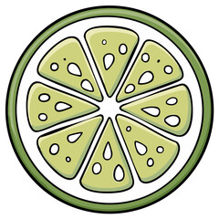 Stylized green lime fruit slice cross section with bold lines and inner segments