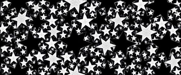 Chaotic black & white retro star pattern Geometric shapes, abstract texture, seamless design ideal for wallpaper, fabric,  pattern,  design element