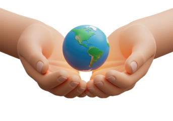 Isolated Globe held in hands concept. Caring for the Earth and environment awareness