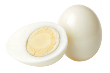 Boiled egg with yolk and white albumen isolated on a transparent background halved egg