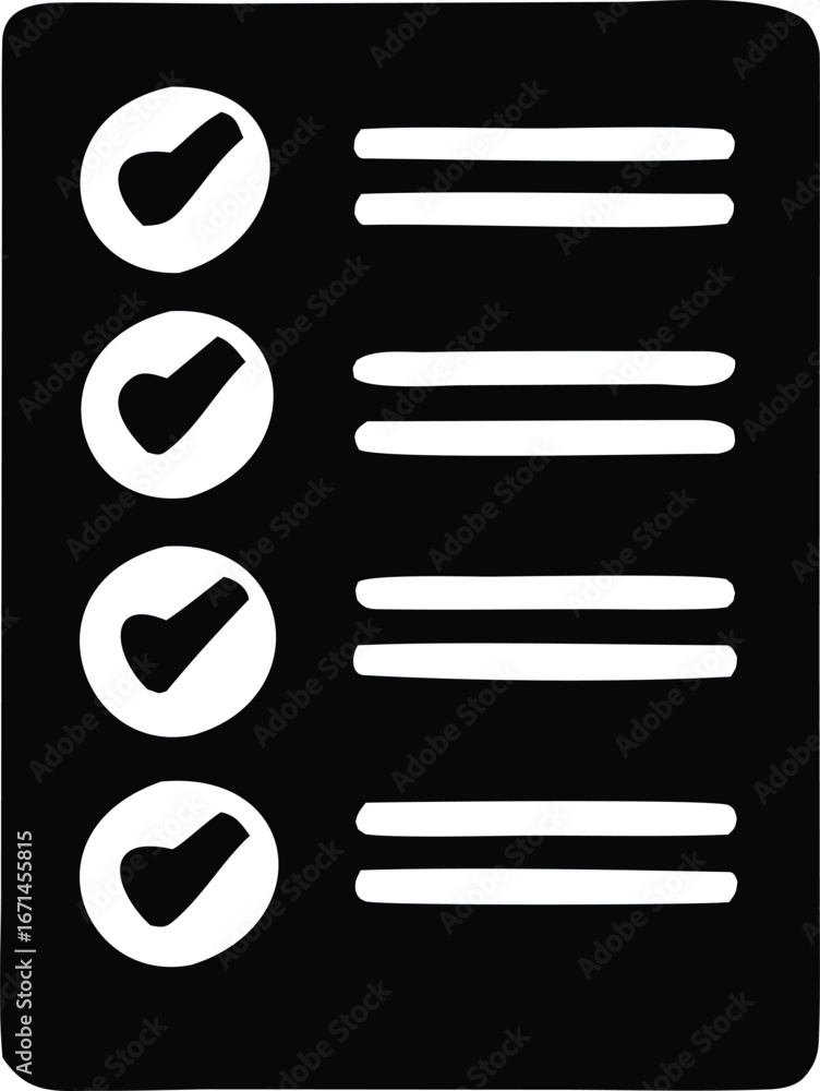 Poster four checked items on a list task management checklist concept modern simple icon graphic design
