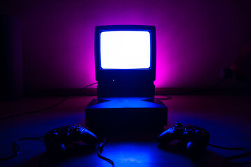 Retro Game Console with TV with Neon Light
