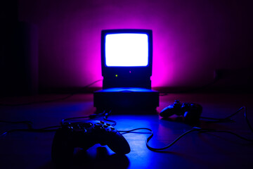 Retro Game Console with TV with Neon Light