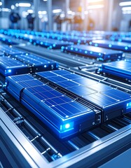 Solar panels on a production line