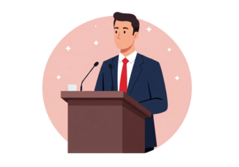 Isolated speaker giving public address from stage, man making a speech on politics or business