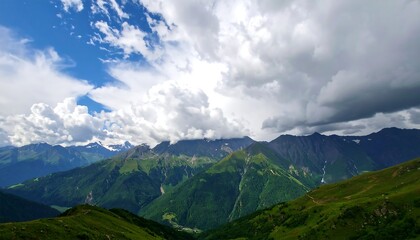 Fototapeta premium Mountain Range Panorama, Cloudy Sky, Summer