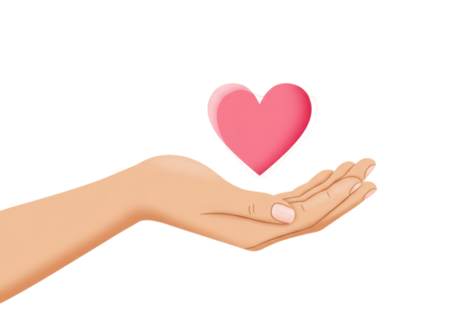 Isolated hand holding a pink heart, offering love and care with compassion and kindness - Powered by Adobe