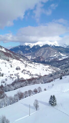 Snowy mountain valley landscape