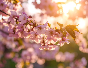 Springtime cherry blossoms in sunlight