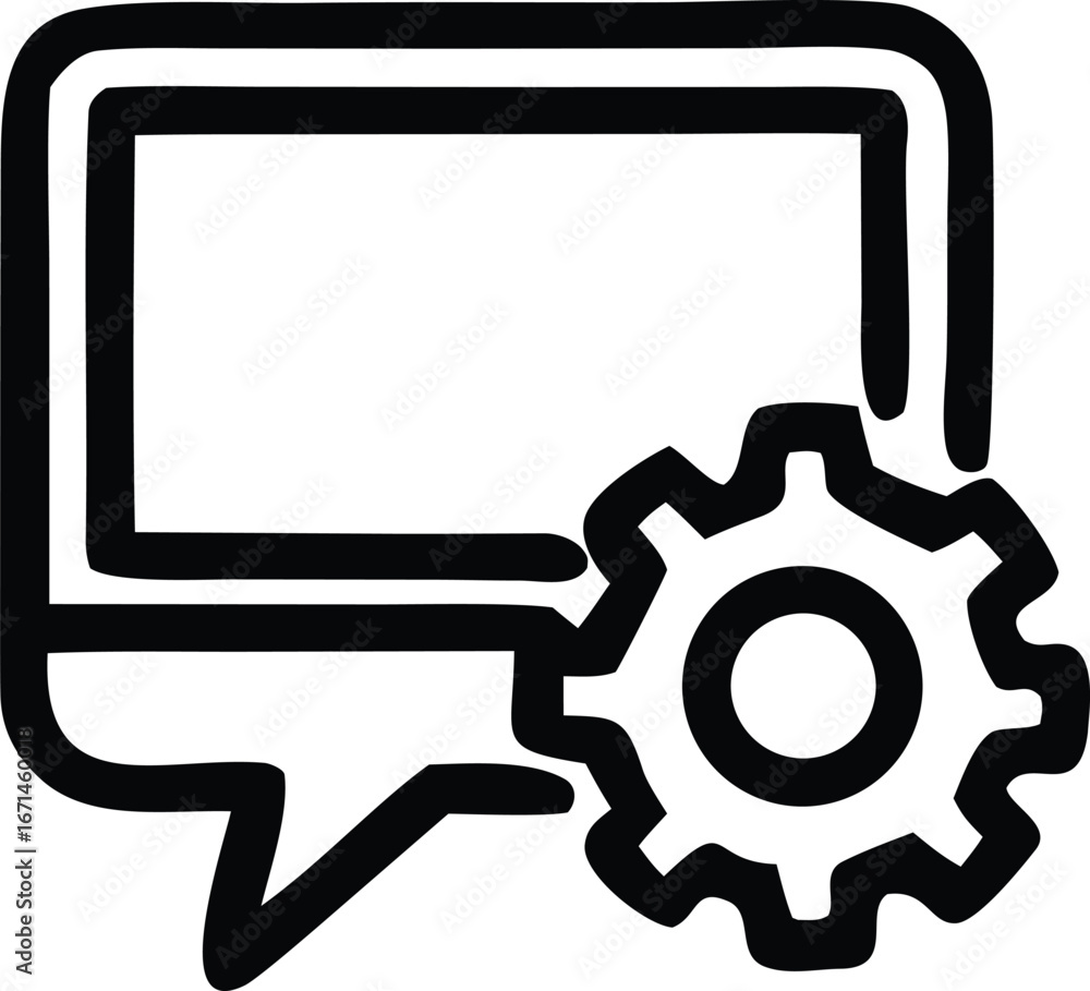 Aufkleber computer screen message bubble and gear icon represents technical support customer service help desk