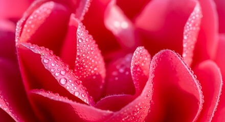 Red Flower with Dew Drops Close Up.