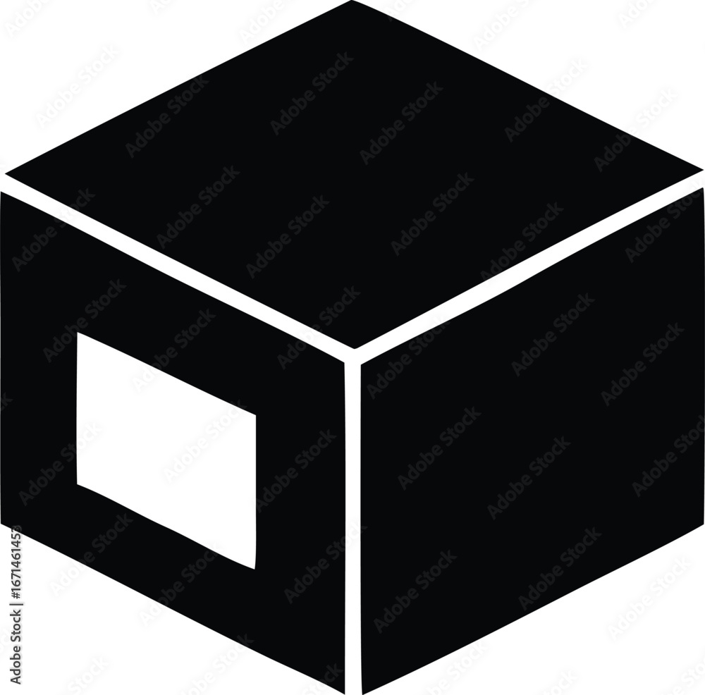 Poster abstract geometric cube symbol with open side for modern design and conceptual representation