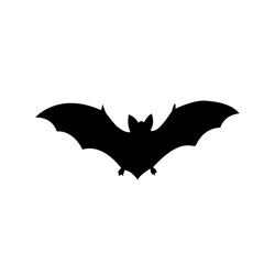 Black silhouette of a bat with spread wings for Halloween themes and decorations Vector Isolated
