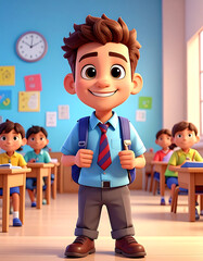 Smiling boy in classroom illustration
