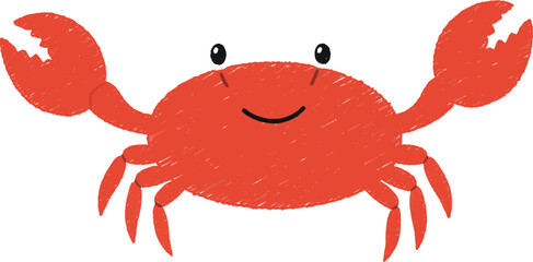Cute cartoon red crab with claws raised in a friendly greeting isolated on transparent background perfect for summer and ocean themes