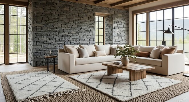 Modern Farmhouse Living Room with Area Rugs.