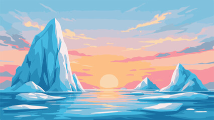 Icebergs with Sunset View