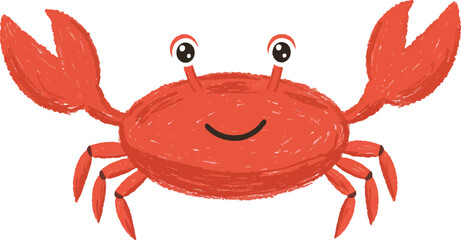 A cheerful cartoon red crab with big eyes and a wide smile its claws raised in a friendly gesture isolated on transparent background