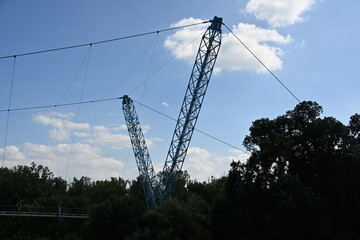 Gas pipe carried over the river on a steel structure
