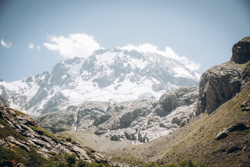 Adyrsu Gorge. Mount Ullu-Tau. Beautiful view of the raging mountain river. Nature and travel. Russia, Caucasus, Kabardino-Balkaria