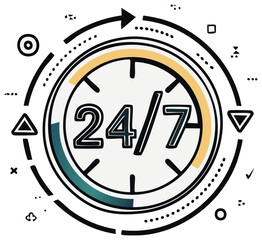 Obraz premium 24/7 service symbol with decorative elements, isolated for easy use and creative projects.